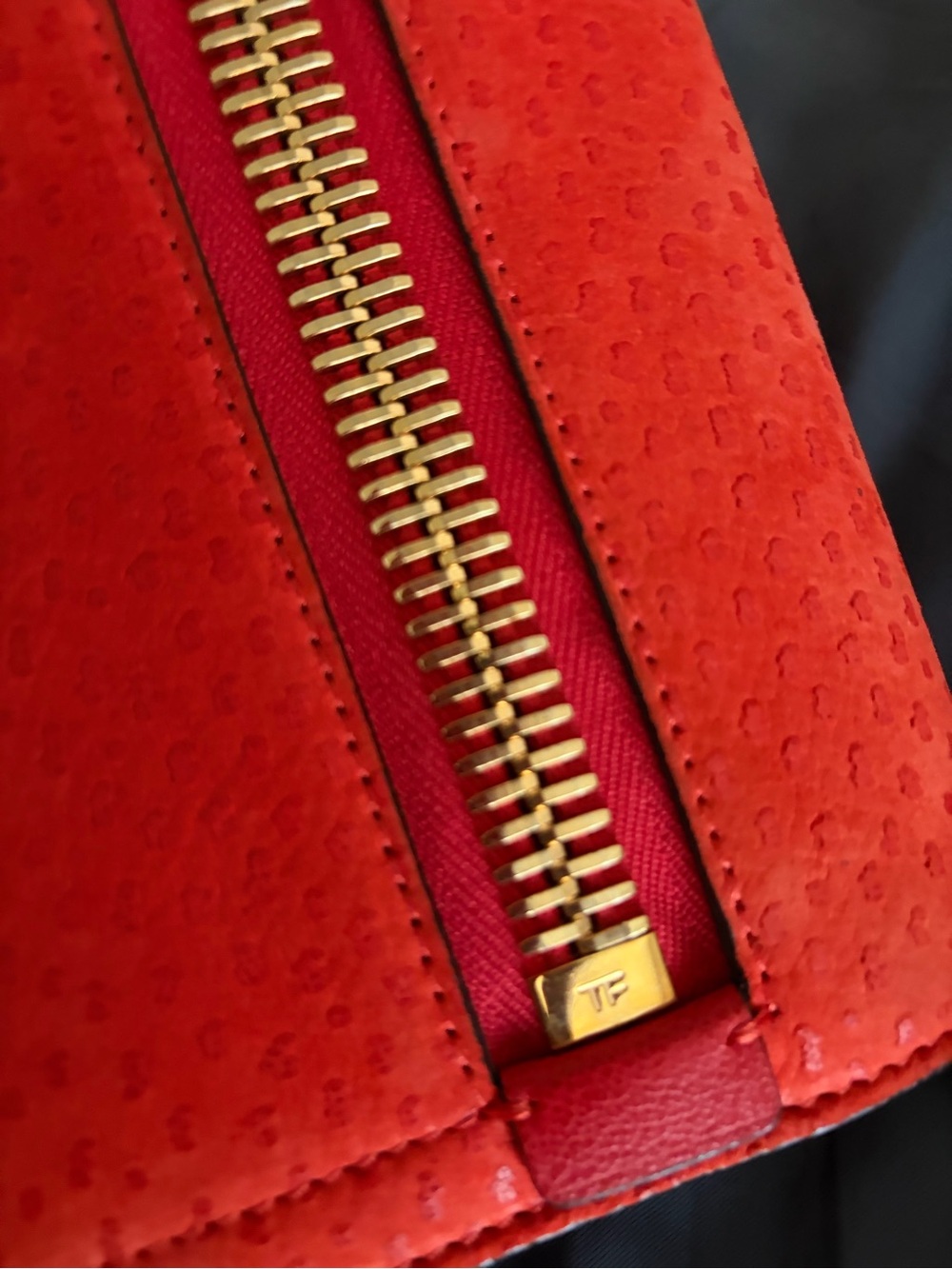 Tom Ford Burnt Orange Ostrich Embossed Gold Statement Zipper Jennifer Clutch Bag - Picture 9 of 15